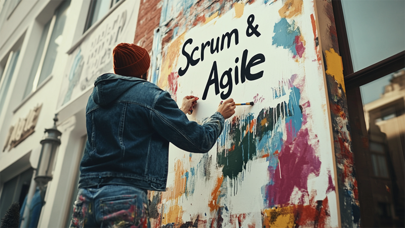 Grafik Scrum&Agile Graffiti an Wand 