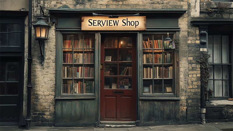 Grafik SERVIEW Shop Schild am Buch laden