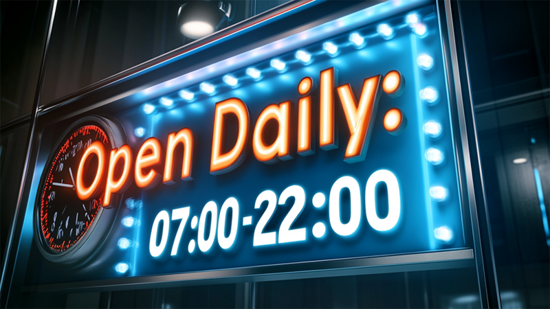 SERVIEW open daily: 07:00-22:00 Aufschrift